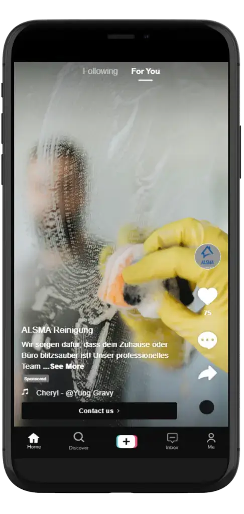 Demo-TikTok für ALSMA Gebäudereinigung von AC-Beratung, zeigt Reinigungsdienstleistungen und Social Media Marketing.