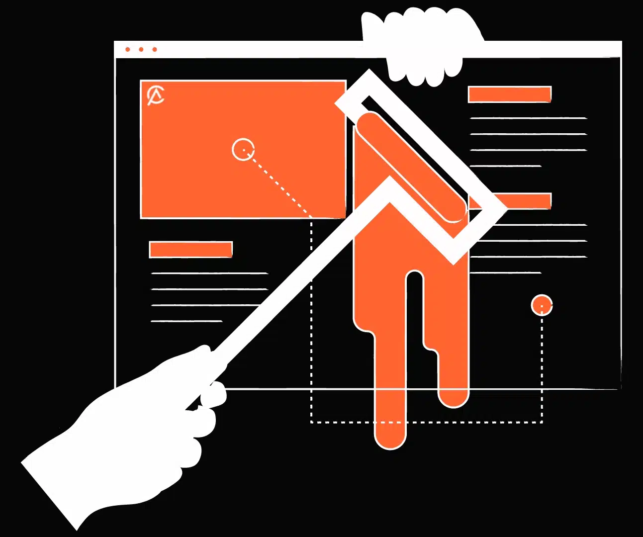 Animation eines Pinsels in Orange, der über eine Website gleitet – AC-Beratung für erstklassiges Webdesign und Technik.
