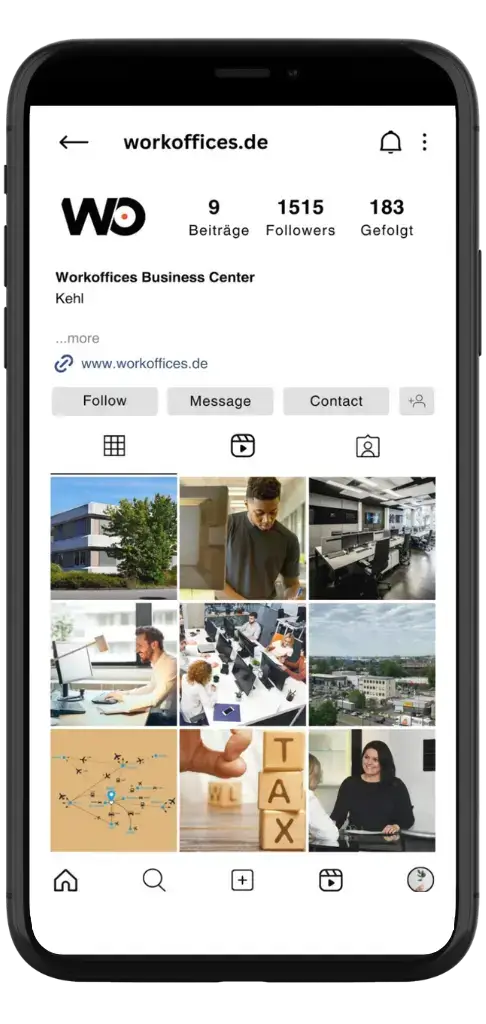 Instagram Feed-Demo für Workoffices von AC-Beratung, zeigt Büro-Lösungen und Social Media Marketing.